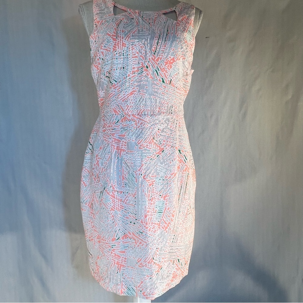 Miss Me Dress Orange Green & White Textured Netting Sleeveless Sheath M 👍